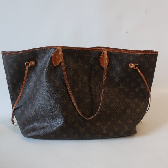 Authentic Women Louis Vuitton Brown Tan Canvas Leather Neverfull MM Tote Handbag - Picture 3 of 16